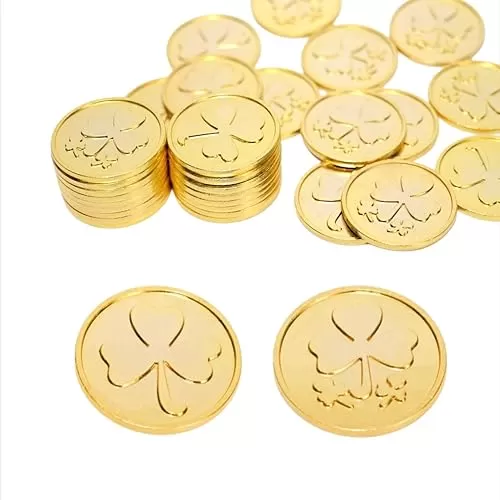 30 Pcs 3 Leaf Metal Clover Pocket Coins St. Patrick's Day Gold Coins Shamrock Leprechaun Coins Lucky Coins Round Collectors Coin