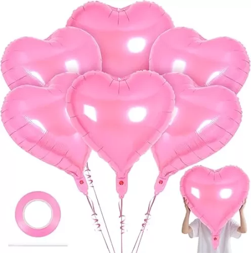 32 Inch Giant Heart Balloons, 6 Pcs Heart Shape Foil Balloons Love Balloon Valentine Balloon for Birthday Party Wedding Engagement Party Baby Shower Valentine Day Decorations (Pink)
