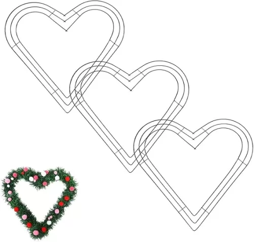 3Pcs Green Christmas Heart Shape Wire Wreath Form, 12 Inch Heart Metal Wire Wreath Frame, Wedding Garland, Holiday Wreaths for Christmas Day, Wedding Party, Christmas Door/Wall Decor DIY Crafts