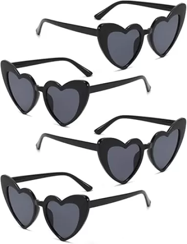 4 Pack Valentines Heart Shaped Sunglasses - Trendy Cat Eye Love Glasses, Vintage Retro Sunglasses for Women