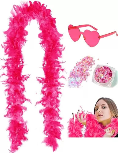 45g 2Yard Feather Boa with Body Glitter and Heart Sunglasses for Women and Teen Girls Bachelorette Party Halloween