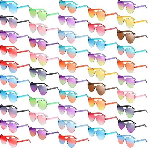 48 Pairs Heart Shape Sunglasses Bulk Candy Color Heart Glasses Transparent Rimless Heart Sunglasses for Women Bachelorette Party Cosplay