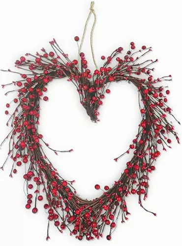 4E's Novelty 15" Valentines Day Wreaths for Front Door – Heart Grapevine Wreath with Red Berries, Romantic Valentine Wreath for Door, Indoor/Outdoor Rustic Heart Wreath for Door Decor