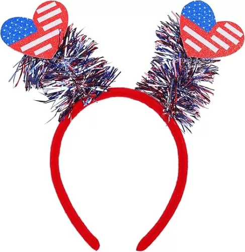 4th of July Headband Patriotic Head Boppers Glitter Heart Hair Band American Flag Design Headpiece Red White and Blue Headwear Fourth of July Party Accessories for Independence Day Parades 1PCS