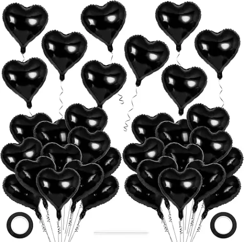 50 Pcs Heart Balloons, 10 Inch Heart Shape Foil Balloons Love Balloon Valentine Balloon for Birthday Party Wedding Engagement Party Baby Shower Valentine Day Decorations (Black)