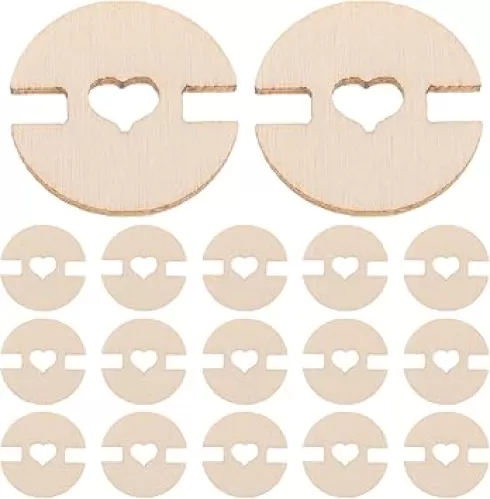 50pcs Removable Wooden Pom Poms Buttons for Knitted Hats Heart-Shaped Fastener Kit for Crochet Projects DIY Knitting Tool for Handmade Beanies