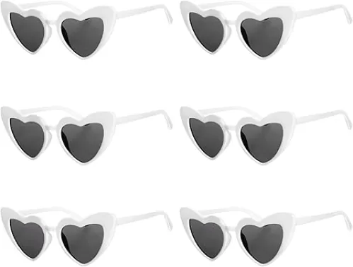 6 Pack Heart Sunglasses Neon Colors Cat Eye Love Shaped Sunglass Vintage Cute Sun Glasses for Halloween Cosplay Party