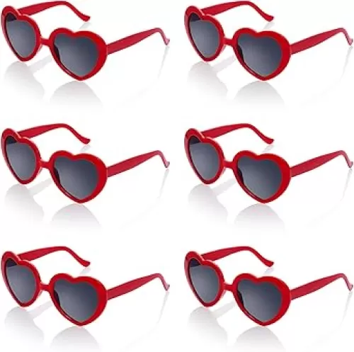 6 Pack Valentines Heart Sunglasses Neon Colors Vintage Sunglasses for Women Girls Halloween Cosplay Party Favor
