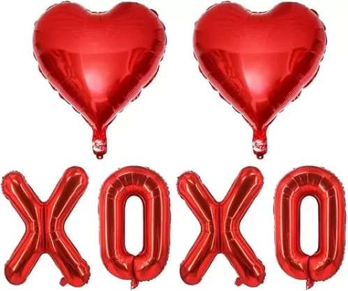 6 Pcs Red Heart Shaped Balloons Red Letters XOXO Valentine Balloons for Valentines Day Bridal Shower Wedding Party Decorations
