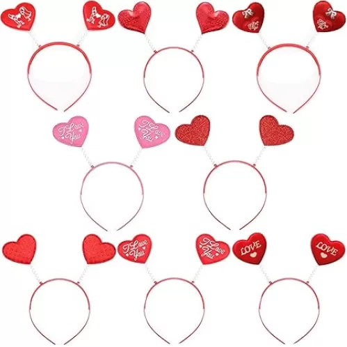 8 Pack Valentine's Day Heart Headband Glitter Heart Headbopper for Valentine Party Decoration Gift