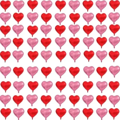 80Pcs 5inch Mini Heart Foil Balloons Red Pink Heart Balloons for Valentines Day Graduation Wedding Bridal Shower Anniversary Engagement Marriage Party Decorations Supplies.（cannot float）