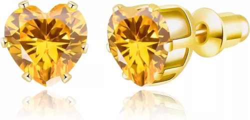 8mm Bigger Size 18K Gold Plated Heart Cubic Zirconia Studs Birthstone Stud Earrings for Women for 12 Months Hypoallergenic Nickel Free Earrings Christmas/Birthday Gift for Women for Everyday Wear