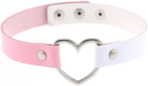 AKOAK Girls Love Heart Choker Double Color PU Leather Collar Punk Collar Choker Necklace Heart Goth Fans Choker Necklace (Black-Red)