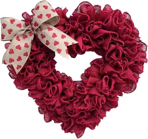 Almencla 15.75'' Valentines Day Wreath, Wall Hanging Heart Wreath Garland Heart Love Sign Romantic Ornament for Anniversary Decoration Party Supplies