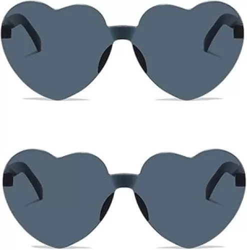 ALVOGIMOR 2 Pack Heart Shape Sunglasses,Colorful Rimless Sunglasses Transparent Heart Glasses Candy Color Eyewear for Party Favor(Black)