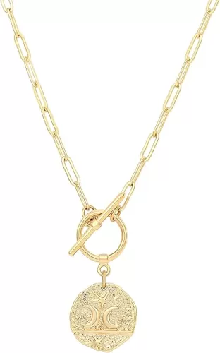 Aobei Pearl 18K Gold Moon Star Lion Evil Eye Love Heart Cross Pendant Necklace Medallion Paperclip Chian Choker Layering Jewery for Women