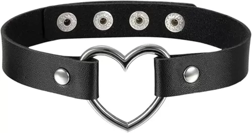 Aroncent Love Heart Leather Choker: Adjustable Punk Necklace Gothic Choker Soft PU Collar Chain for Women - 12 to 16 Inches