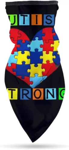 Autism Strong Heart Puzzle Piece Awareness (2) Headwear Scarf for Women Man Headband Bandana Neck Gaiter Sun Windproof Dust Protection for Outdoor Sports