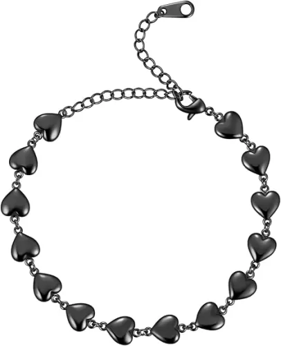 beautlace Heart-Link Bracelet Adjustable Bracelets Silver/18K Gold/Black Gun Plated Love Heart Charm Jewelry Gifts for Women KB0029