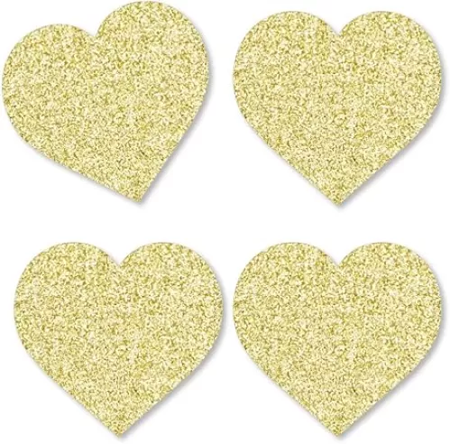 Big Dot of Happiness Gold Glitter Hearts - No-Mess Real Gold Glitter Cut-Outs - Conversation Hearts Valentine's Day Party Confetti - Set of 24