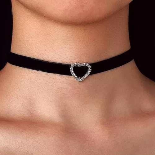 Black Choker Necklace Heart Circle With Crystal Chokers Collar Adjustable Necklaces Jewelry Accessory for Women
