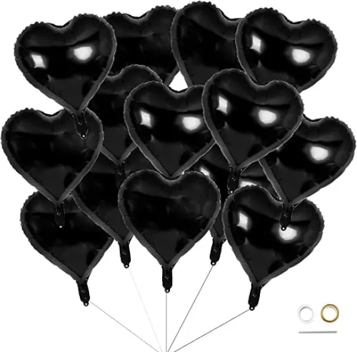 Black Heart Balloons 20pcs 18Inch Heart Foil Mylar Balloons Black Balloons Black Party Decorations Love Balloons Heart Balloons for Valentine