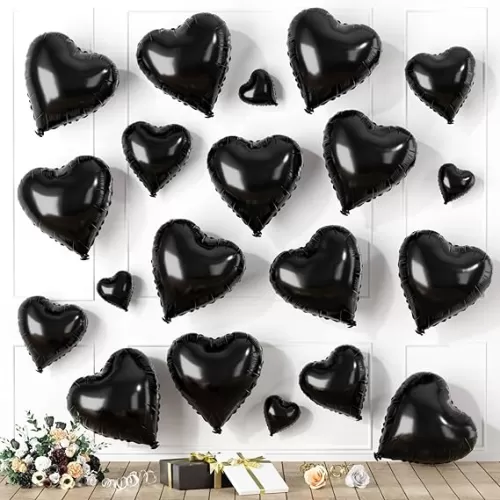 Black Heart Balloons, Heart Shaped Ballons, 20 Pcs 5/10/18 inch Different Sizes Black Foil Love Balloons for Valentine