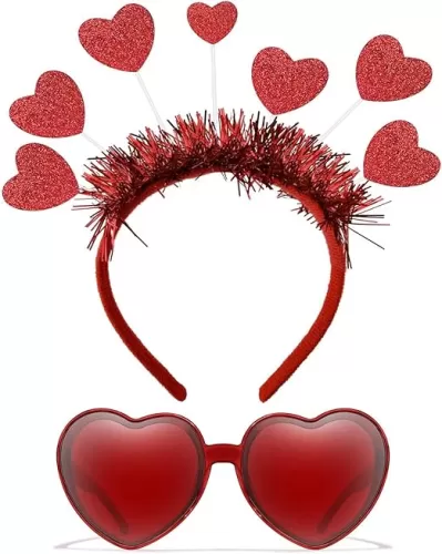 Blesky Heart Headband and Heart Sunglasses for Valentine Wedding Birthday Halloween Party