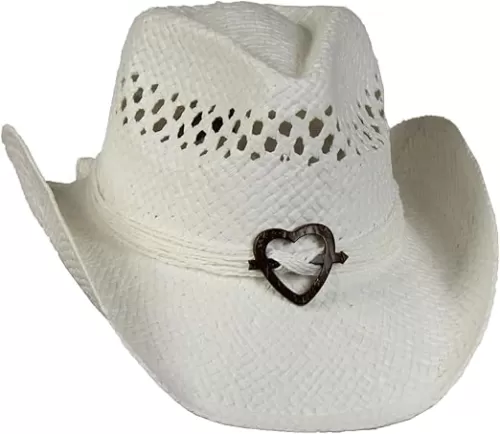 Boho Hip Cowboy Hat with Heart Concho, Natural Toyo Straw, Shapeable Brim