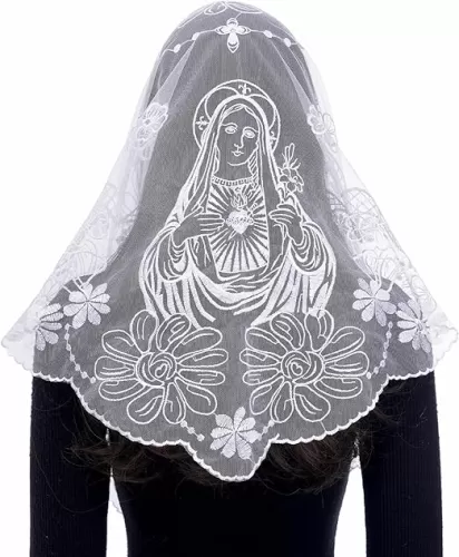 Bozidol Catholic Veils for Church Women: Triangle Virgin Mary Sunflower Veil, Floral Embroidered Lace Veils for Mass Chapel