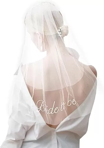 Bride Veil Bachelorette Party Decorations Bridal Embroidered Veil Wedding Gifts for Women Girls Head Veil Accessories White Tulle Bride to Be Engagement Valentines Special Party Supplies Favors
