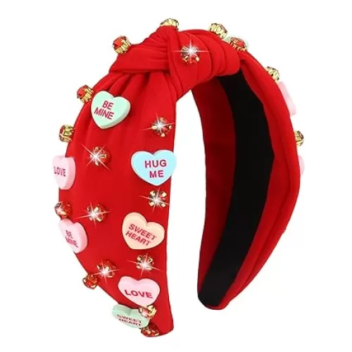 Casoty Valentines Day Headband, Valentines Day Accessories, Heart Headband, Knotted Headband for Women, Heart Hair Accessories for Women