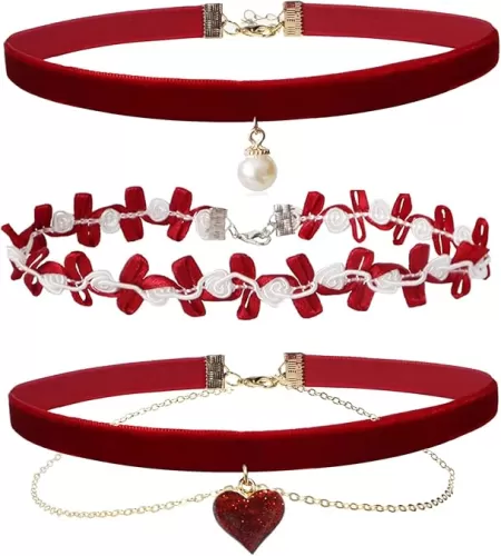 Choker Set 3 PCS Necklace Gothic Choker Heart Charm Velvet Gothic Classical Collars