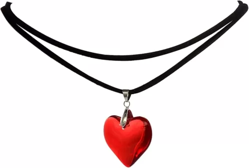 Chunky Black Heart Necklace for Women 1.18IN Big Love Pendant Goth Choker Grunge Jewelry y2k Accessories Adjustable 59 IN Rope Party Prom Halloween