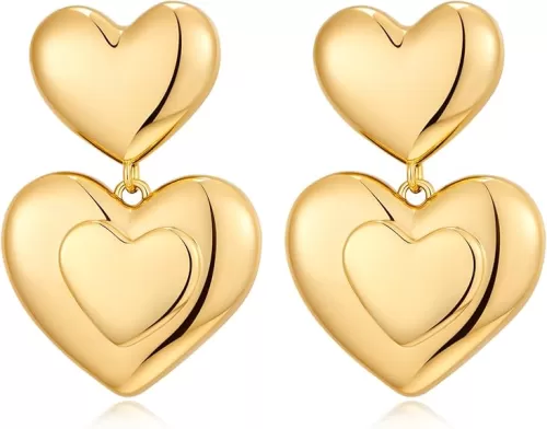 Chunky Gold Earrings for Women - Hammered Gold Plated Dangle Drop Jewelry Gifts