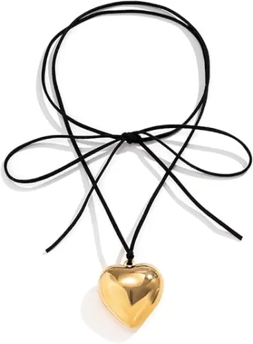Chunky Puffy Heart Choker Necklace - Big Heart Pendant Adjustable Velvet Chain Heart Necklaces for Women Y2K Trendy Jewelry Accessories