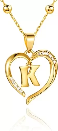 Cicy Bell Womens Heart Initial Necklace for Women 18k Gold Plated Shell Personalized Letter Pendant Necklace 17.7'' with 2'' Extender