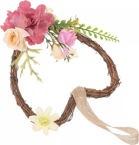 Ciieeo Heart Shaped Wreath Valentine's Day Ornaments Decorative Hanging Heart Wreath for Wedding Decor Indoor Outdoor