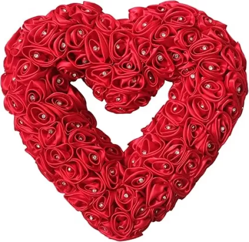 CIR OASES 12 * 14 inch Valentine’s Day Artificial Wreaths for Front Door Heart Shaped Wreath Decorations with Silk Roses Valentine’s Day Gifts Door Outdoor Indoor Home Wedding Decor(Red)