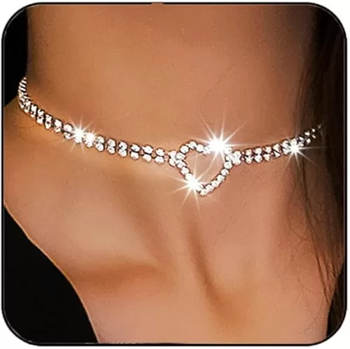 CLOACE Rhinestone Choker Necklaces Silver Heart Necklace Sparkly Tennis Chain Party Prom Neck Jewelry for Women