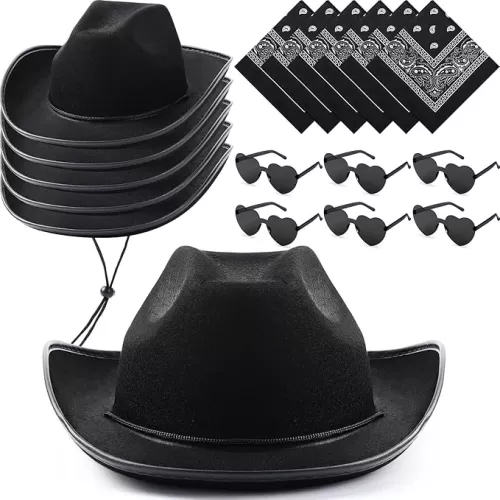 Coume 18 Pcs Cowboy Hat with Heart Sunglasses and Paisley Bandanas Western Cowgirl Hat for Wedding Cosplay Costume Adults