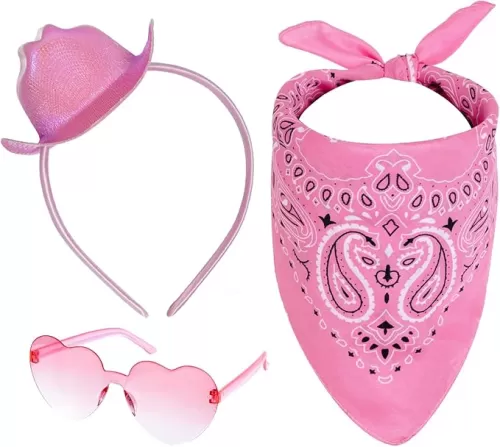Cowboy Hat Headband Pink Mini Cowgirl Hat Headband Heart Glasses Bandana for Women Halloween Costume Masquerade Party