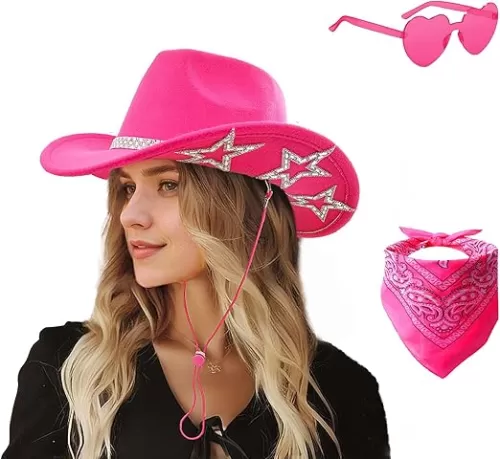 Cowgirl Hat and Bandana and Heart Sunglasses Glitter Rhinestone Star Cowboy Hat Western Sparkly Hats for Women Men