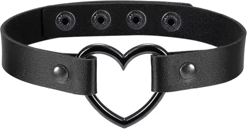 Cupimatch 2Pcs Punk Heart Charm Leather Collar Choker Necklace Adjustable 13"- 15.7"