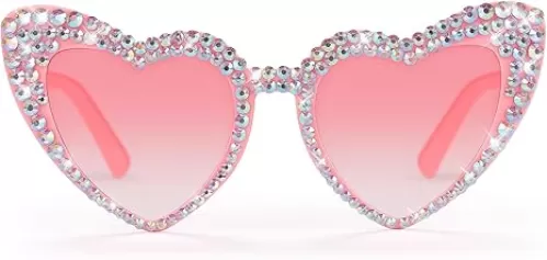 Etercycle Pink Heart Sunglasses, Bling Heart Glasses Party Accessories, Cute Birthday Gifts Women's Sunglasses Bridal Shower Gifts For Bride