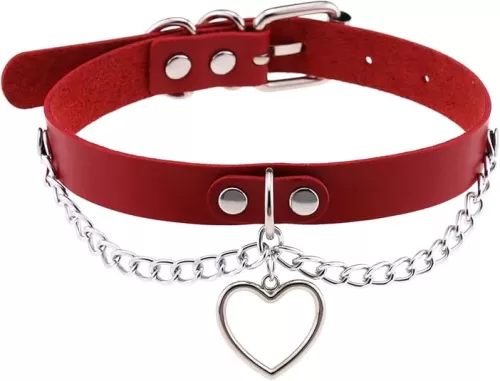 eYLun Women Leather Heart Chain Necklace - Punk Goth Choker Collar