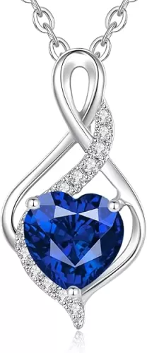 FANCIME 14K Solid White Gold Infinity Heart Birthstone Necklace for Women with Diamond Pendant Birthday Gifts for Mom Women Sterling Silver Chain 16" + 2" Extender