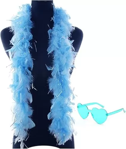 Feather Boa with Heart Rimless Sunglasses, 4 ft Feather Boa for Bachelor Party Halloween Christmas Costume Accessory