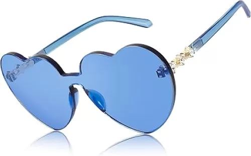 FEISEDY Women Rimless Heart Shaped Sunglasses Oversized One Piece Colored Love Glasses B2967