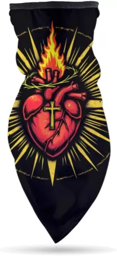 Flaming Heart with Cross and Crown of Thorns Headwear Scarf for Women Man Headband Bandana Neck Gaiter Sun Windproof Dust Protection for Outdoor Sports